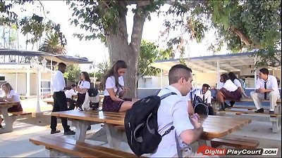 teenage Cassidy Klein chesty on schoolyard