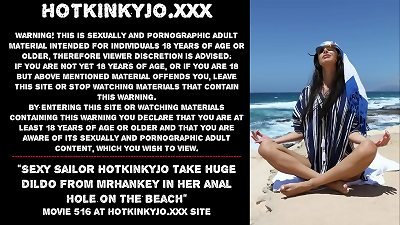 uber-sexy Sailor Hotkinkyjo take huge faux-cock from mrhankey in her anal hole on the beach