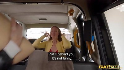 fake cab brunette babe finds a rubber poon and offers up her real pussy for free
